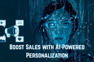 Illustration of AI technology optimizing personalized marketing campaigns with data and customer targeting visuals